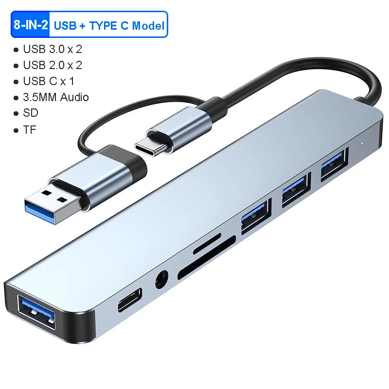 4-8-IN-2 USB HUB 3.0 USB C HUB Dock Station 5Gbps High Speed Transmission USB Splitter Type C to USB OTG Adapter For Macbook Pro