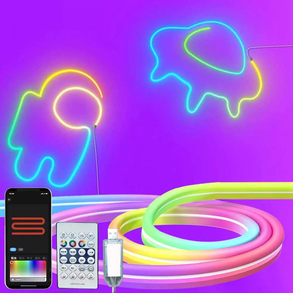 RGBIC Neon Strip Light Bluetooth Neon Led Strip Lights Smart 1M 2M 3M 5M Waterproof RGBIC Flex Ribbon Led Tape Music Sync