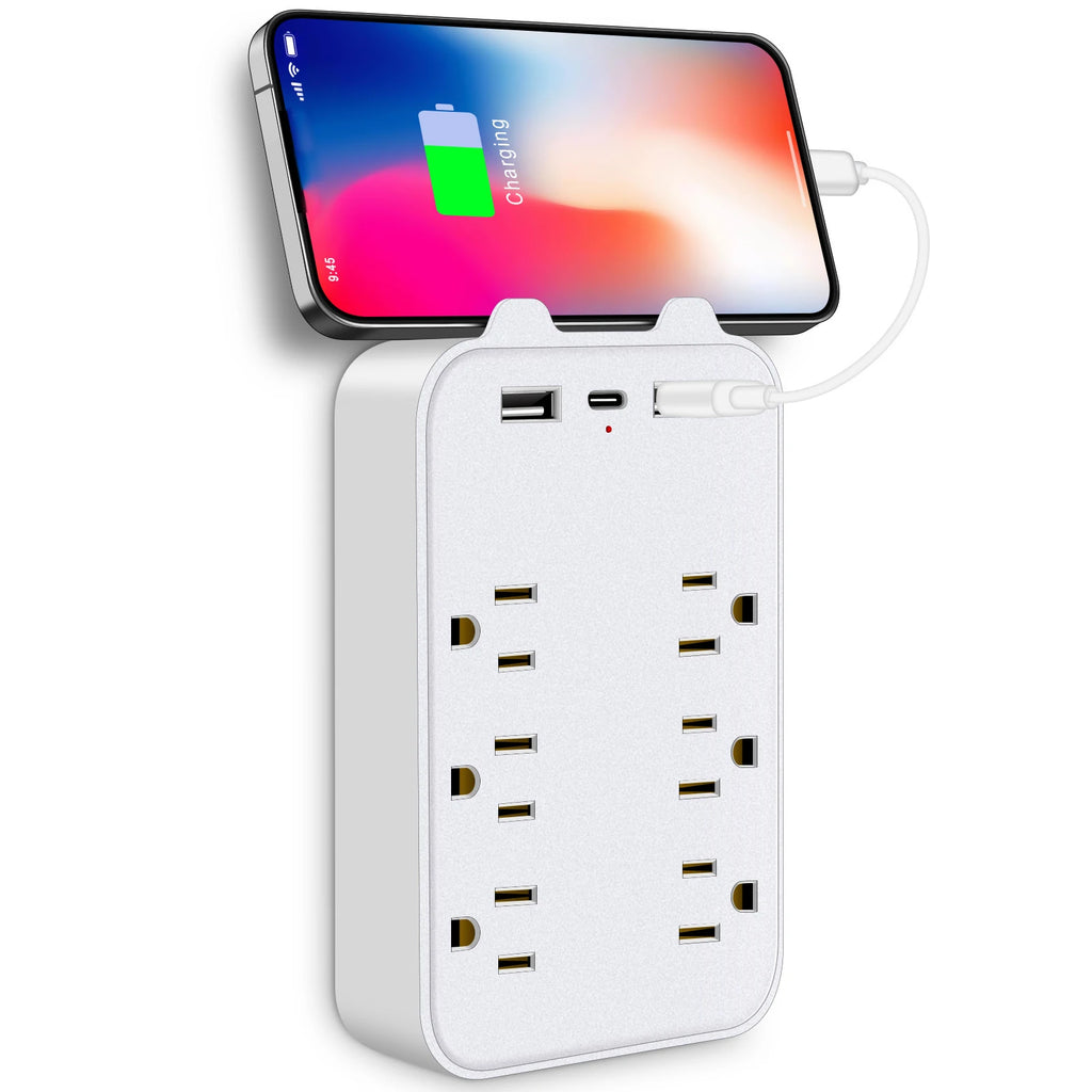 1-9‑in‑1 Wall Surge Protector – 6 AC Outlets + 2 USB-A & 1 USB-C | 2700J, Overload & Fire Protection