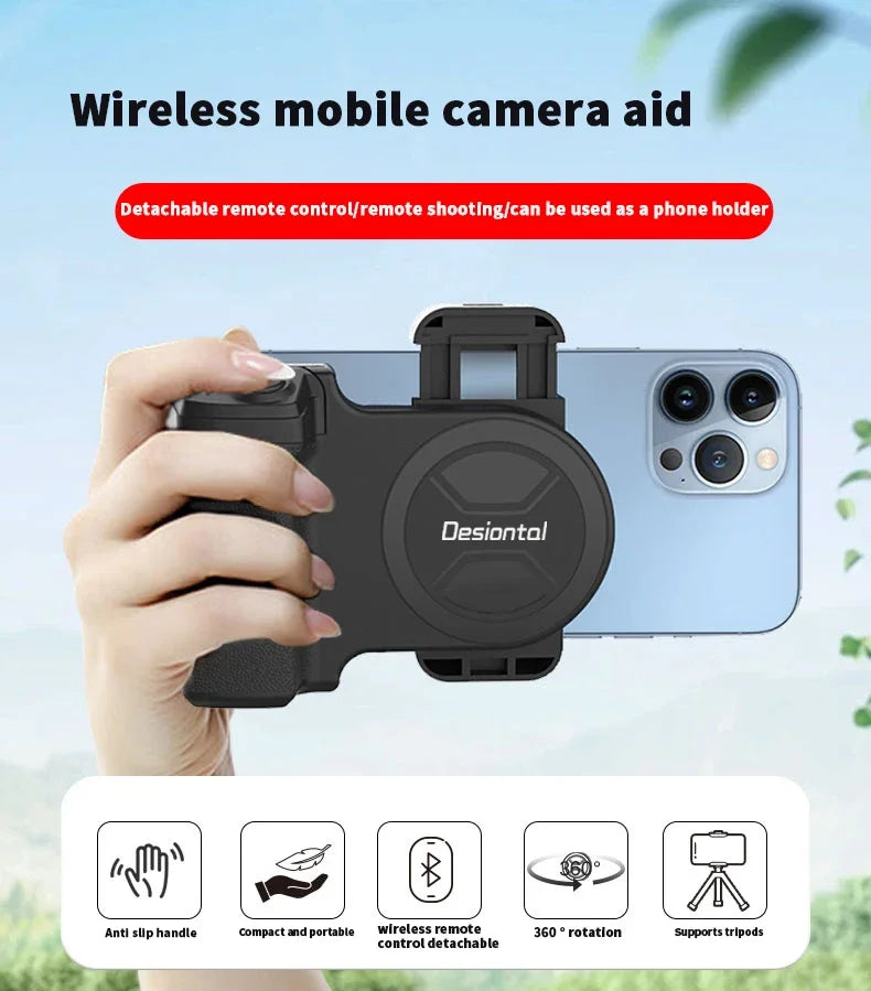 1-Smartphone Selfie Handle Phone Camera Snap Grip with Detachable Shutter Remote for iPhone 16/15/14 Vlog Video Shoot Accessory