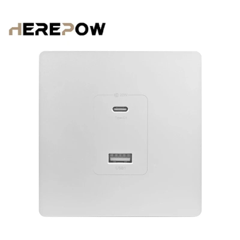 Herepow Wall Power Socket With Dual USB Typec Four Port Fast Charging Interface 20W 3A 220V Smart Home Appliance Plug Adapter