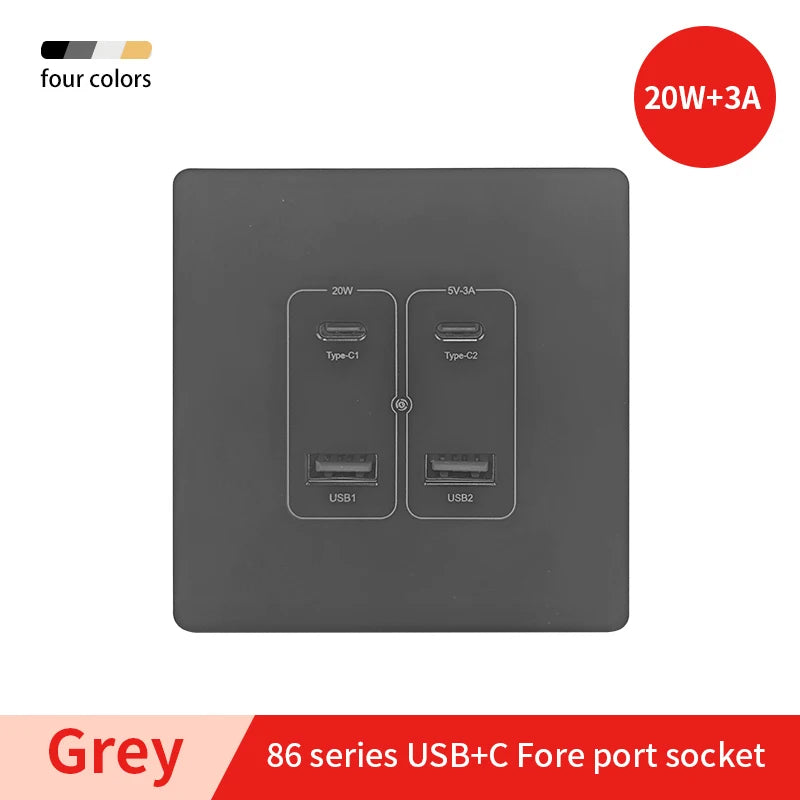 Herepow Wall Power Socket With Dual USB Typec Four Port Fast Charging Interface 20W 3A 220V Smart Home Appliance Plug Adapter
