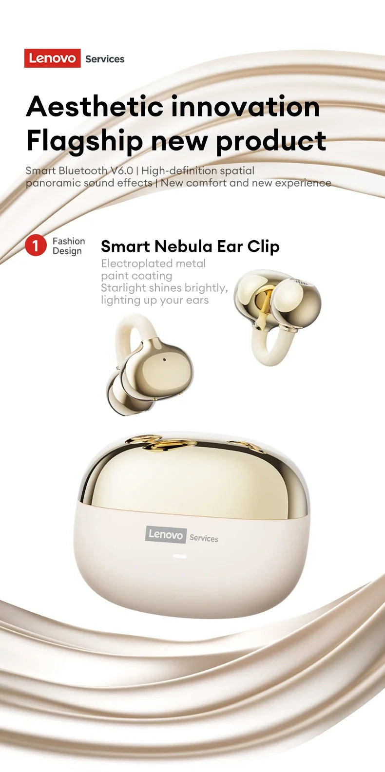 Original Lenovo LE302 Wireless Headphones Ear Clip Bluetooth 6.0 Earphones HIFI Stereo Music Call Game Noise Cancelling Earbuds