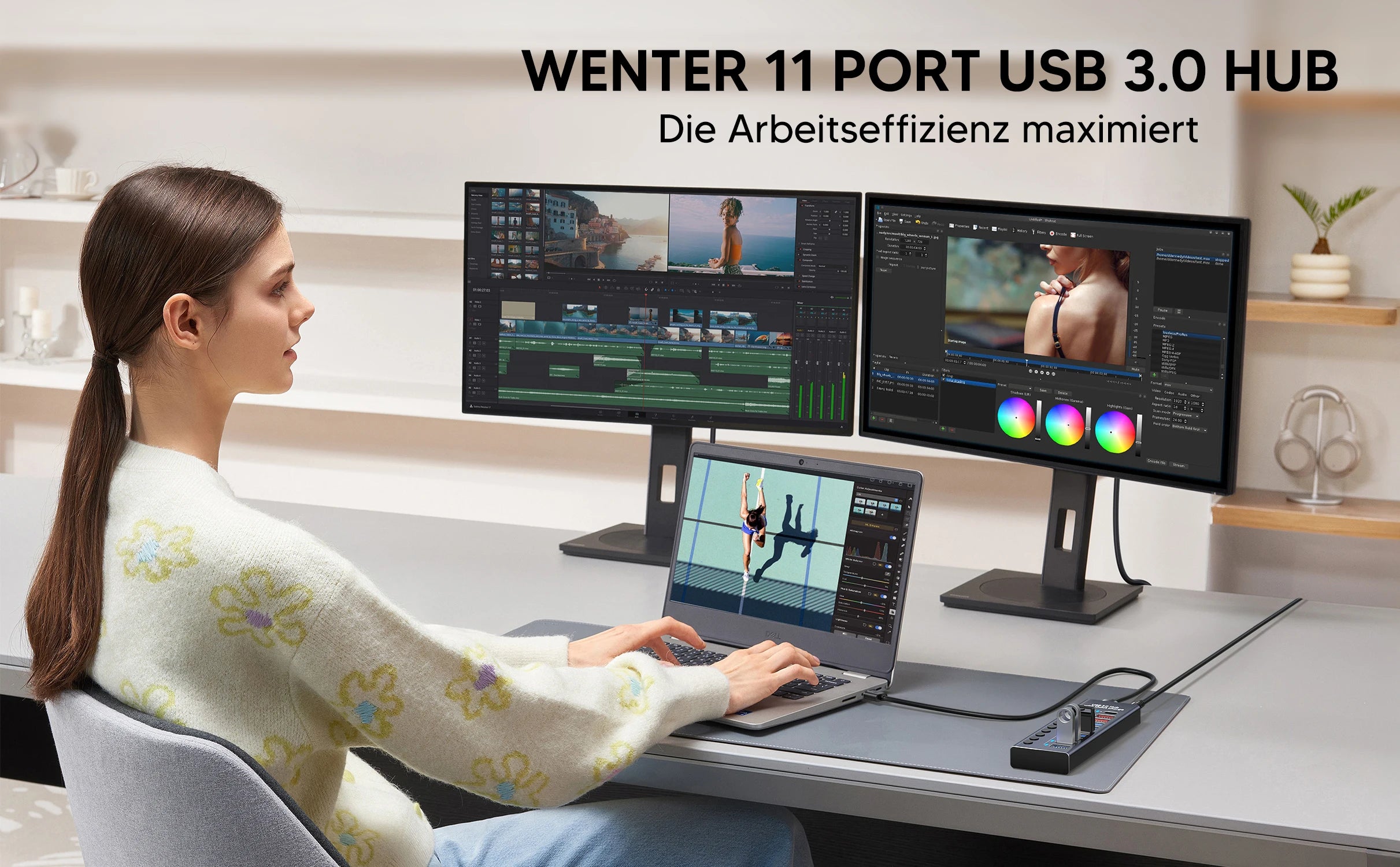 4-AIXXCO 10 Ports USB3.0 Splitter Computer Extender USB HUB 2.4A Fast Charging PD Port External 12V Power Supply