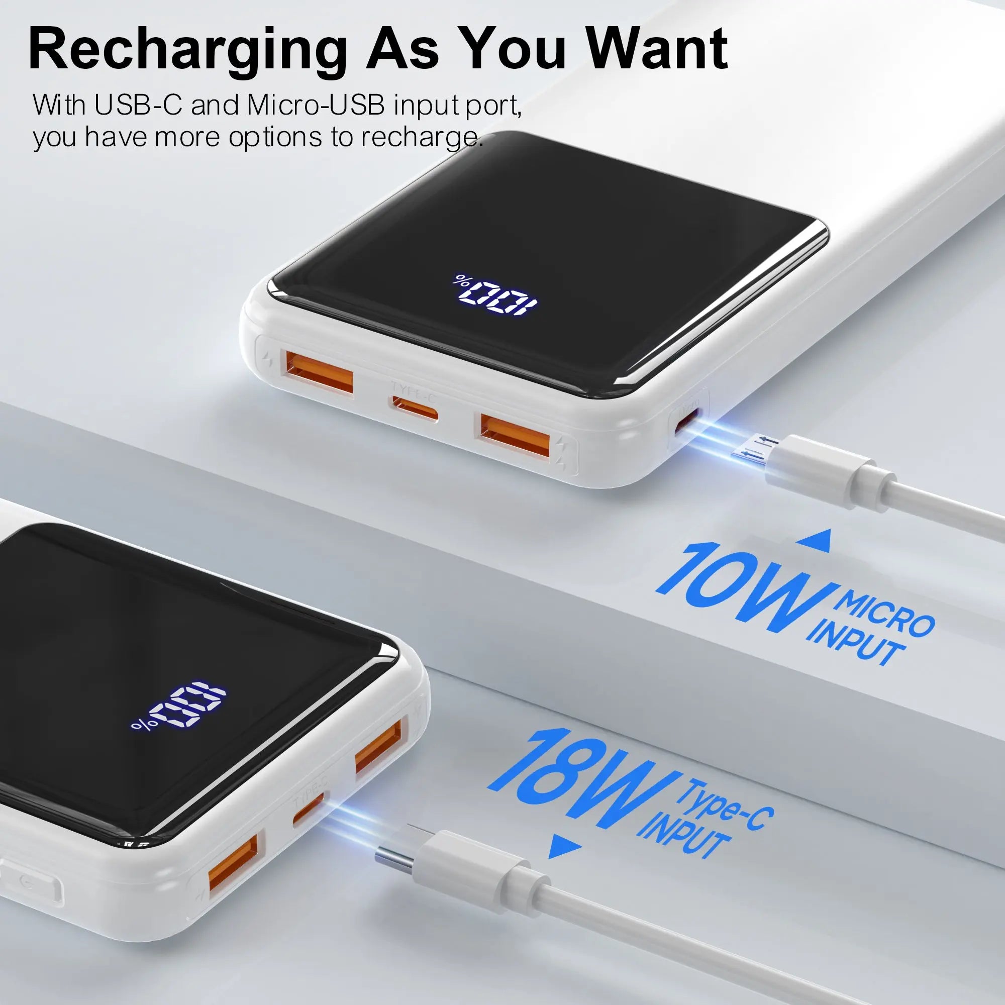 Power Bank Battery Pack Portable Charger, 10000mAh, PD 22.5W, Slim Design, 3 Outputs & 2 Inputs with LCD Display