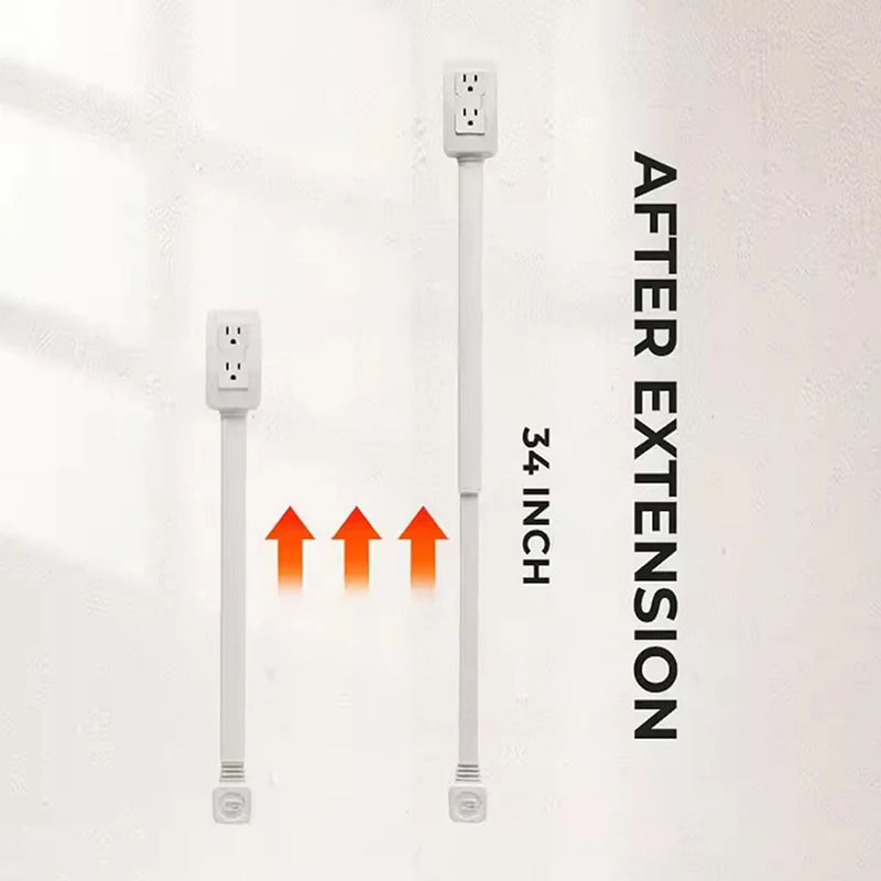 Power Socket Expander 2 Sockets 180° Rotation Stretchable Length Punch-free Power Strip Electrical Socket Extension Cord