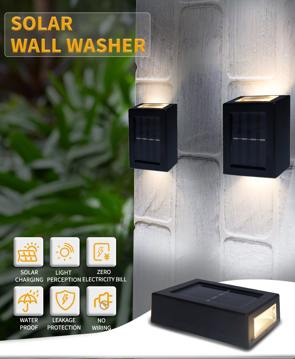 Solar Wall Lamp | Outdoor Solar Wall Washer Light | Waterproof Up and Down Luminous Lighting for Garden, Yard, Street, Landscape Decor