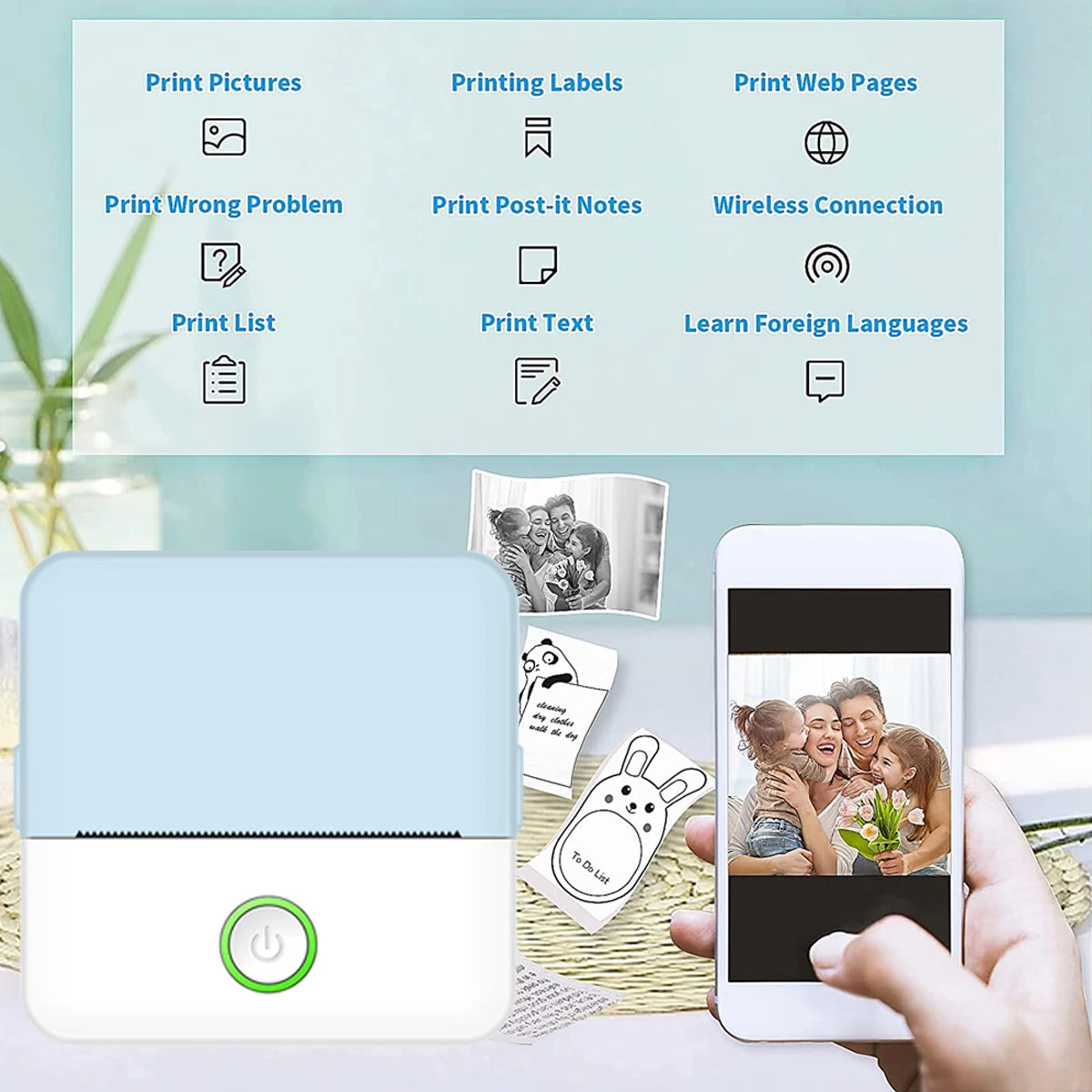 KGG Mini Thermal Printer Bluetooth Wireless Inkless Photo Printing Note Label Sticker Pocket Portable Printer for Home Office.