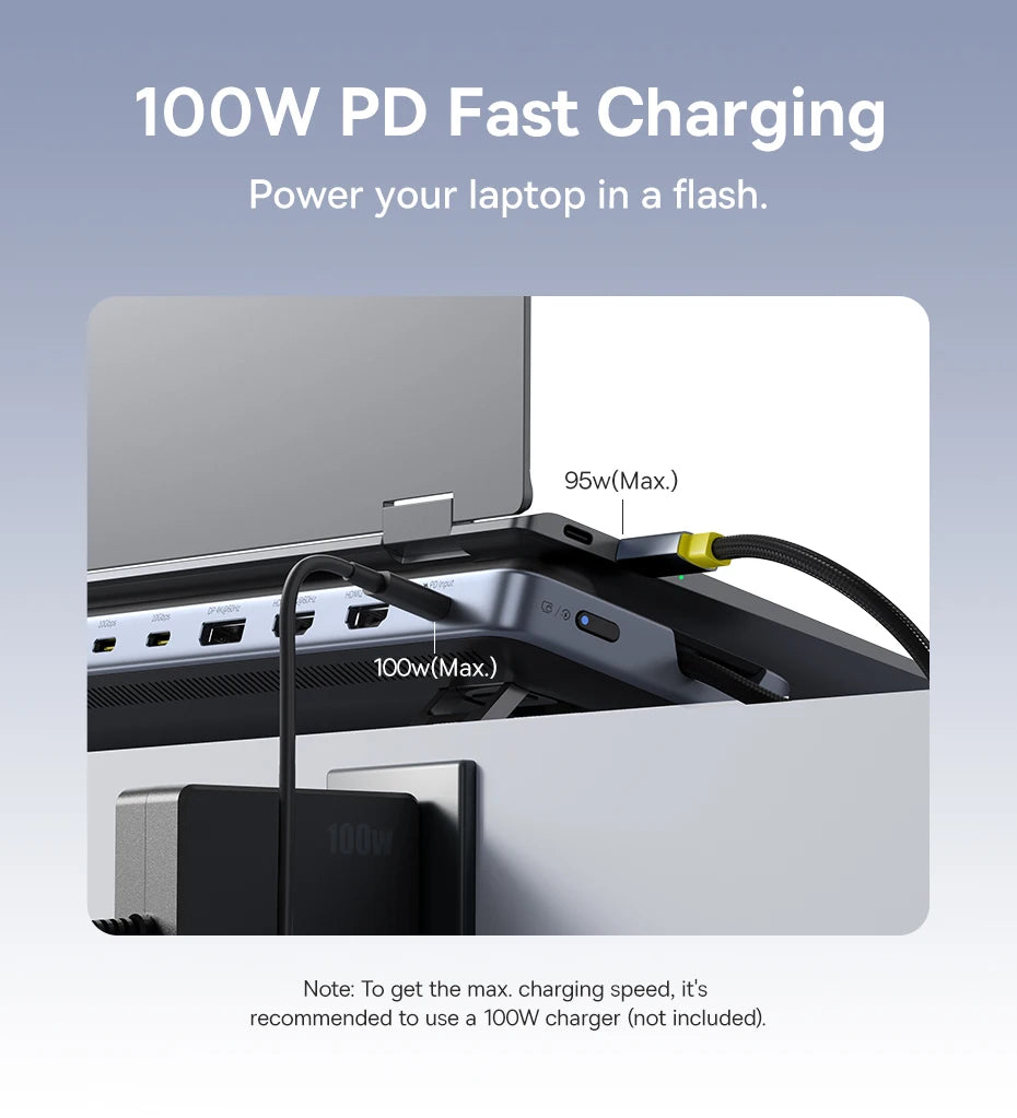Baseus EH3 12-in-1 USB C Hub HDMI DP 4K 60Hz Triple Display 3.2 for MacBook Laptop PD 100W Type C HUB with Stand Docking Station