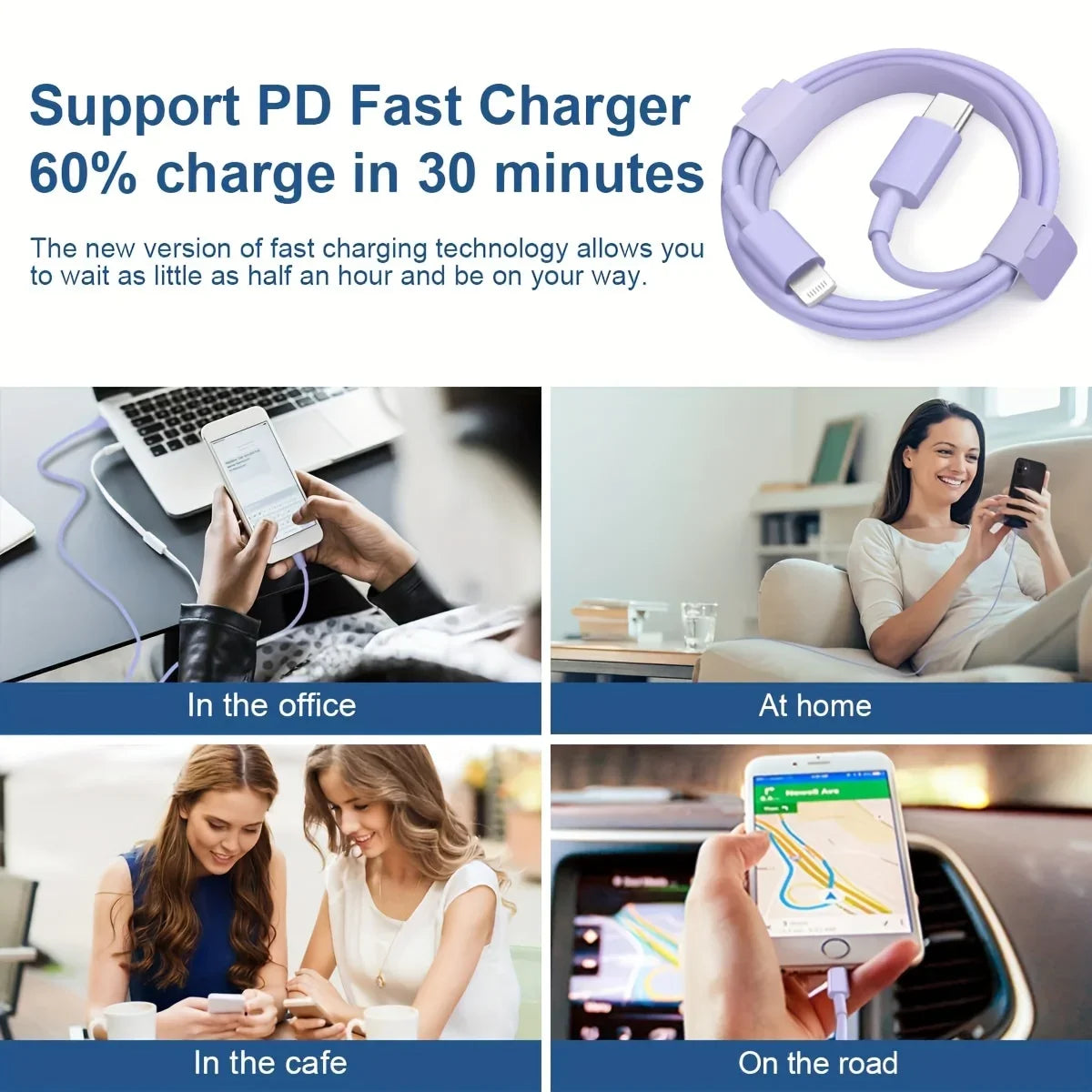 4-Fast Charging Secure Power Adapter With Dual PD20W USB-C Charger And 2 Type-C To Lightning Cables For IPhone 14/13/12/11/XS/XR