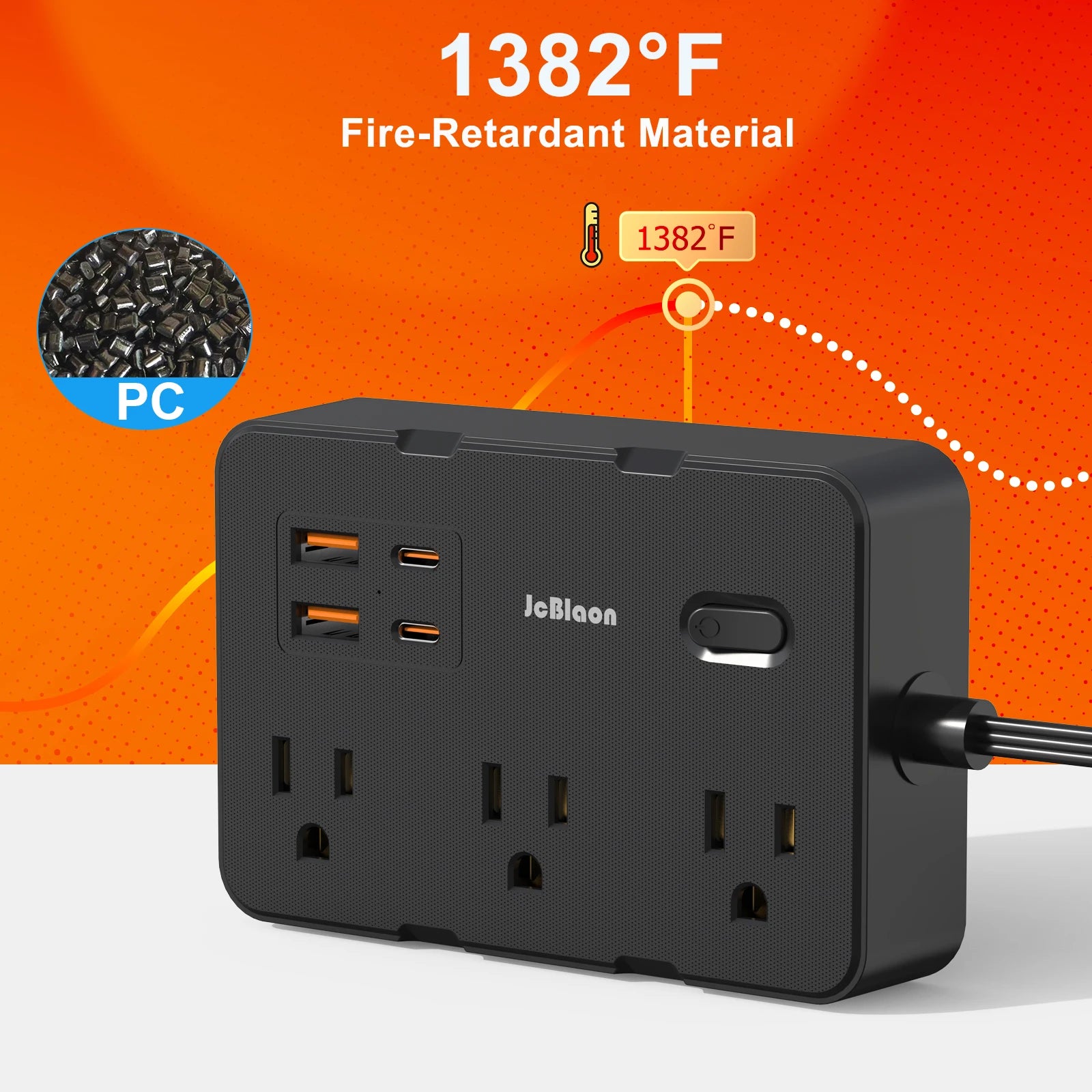 1-Surge Protector with 6 Widely Outlets Extender 4 USB Ports, 5ft Power Strip Ultra Thin Flat Plug, Power Adapter for Home Office