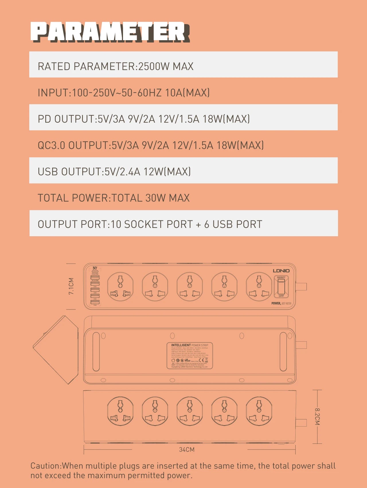 1-LDNIO Multi 10 Outlet Plugs Power Strip Universal Usb Extension Cable Network Filter Surge Protector Socket Charger Adapter