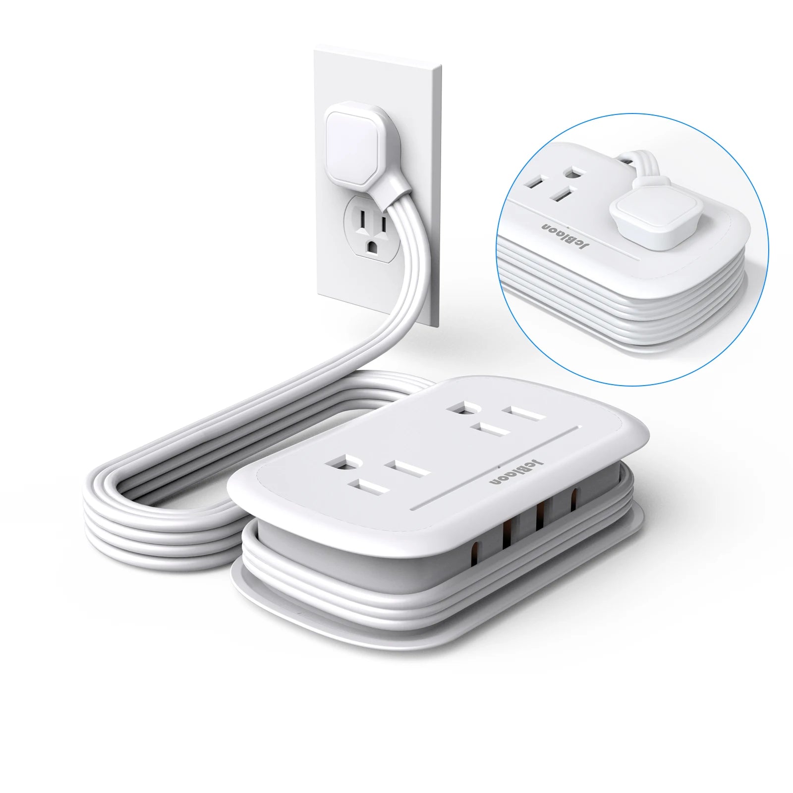 1-8-in-1 Power Strip Multi Tap Universal US Plug with 4 AC Outlets 4 USB Ports(2 Type-C) 3.6FT Extension Cord, Small and Portable