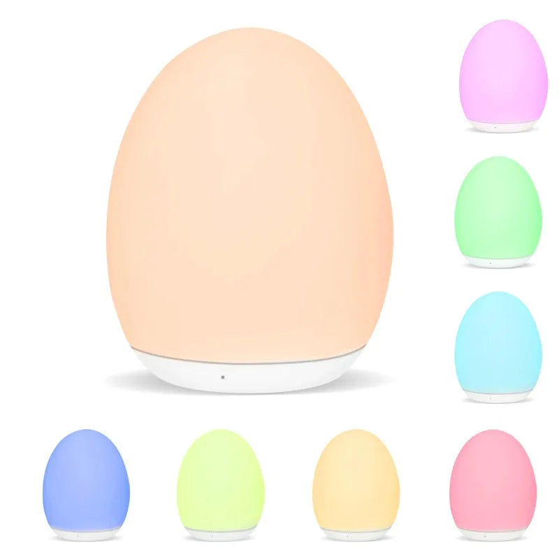 Egg-shaped device with pastel color options on a white background