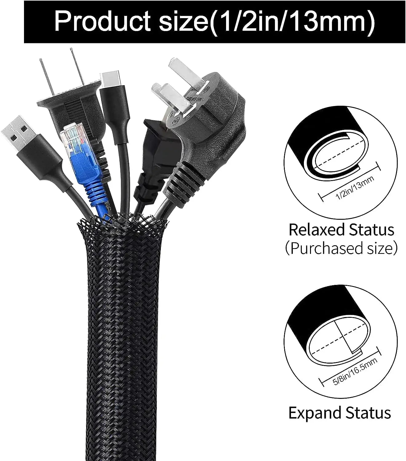 Cord Protector Wire Loom Tubing Cable Sleeve Split Sleeving for USB Cable Power Cord Audio Video Cable TV Computer Home Auto