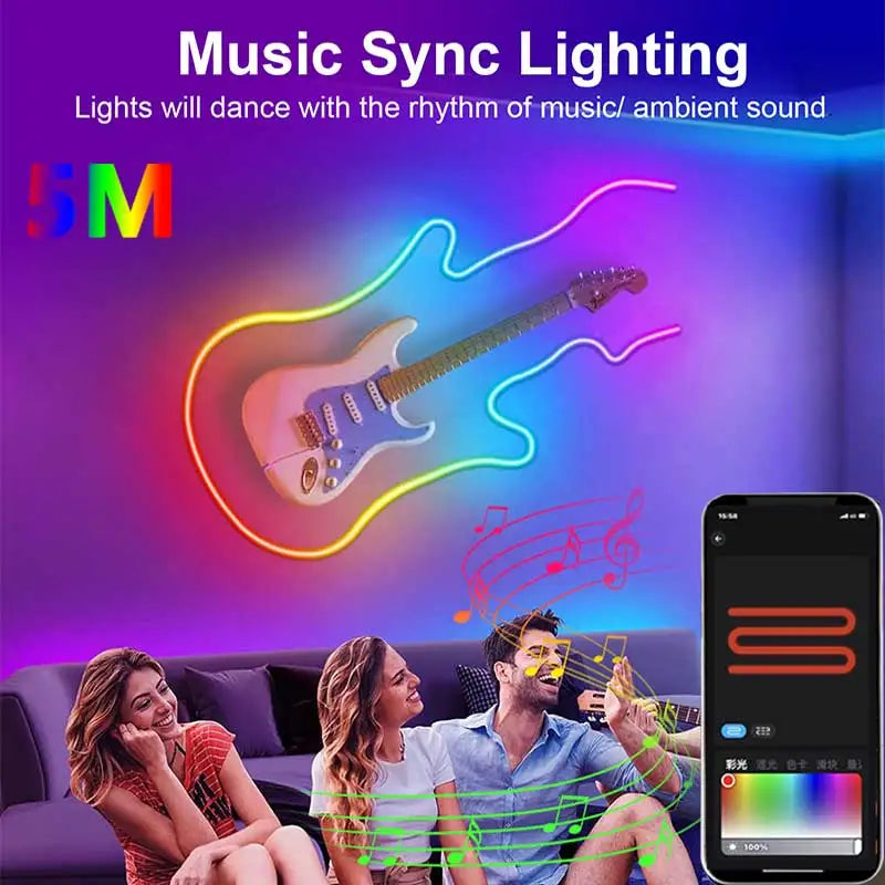 RGBIC Neon Strip Light Bluetooth Neon Led Strip Lights Smart 1M 2M 3M 5M Waterproof RGBIC Flex Ribbon Led Tape Music Sync