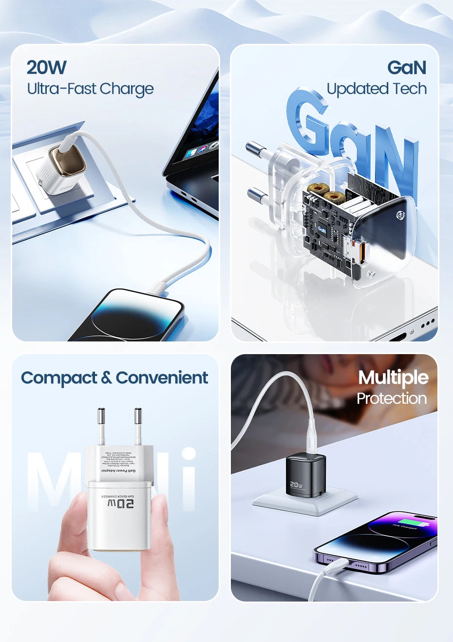 4-Toocki PD 20W USB C Charger Quick Charge QC3.0 Fast Type C Charger for iPhone 15 14 13 12 11 Pro Max iPad Portable USB C Charger