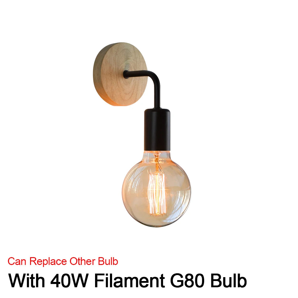 Retro Wood Wall Lamp Vintage Sconce (E27)