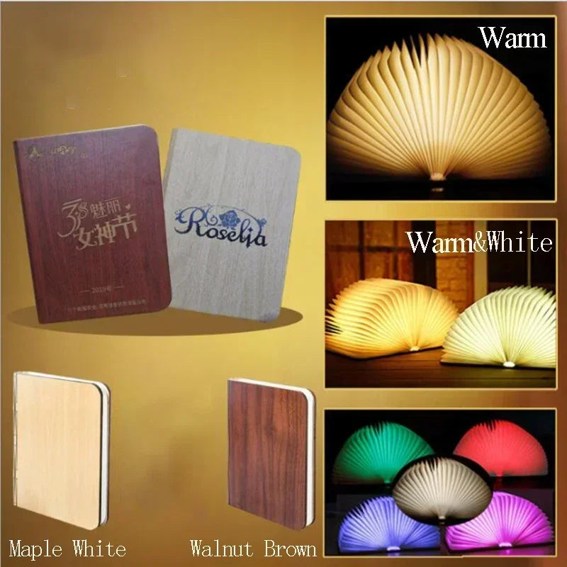 3D Folding Wooden Book Night Light – RGB USB Rechargeable