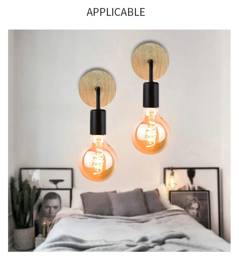 Retro Wood Wall Lamp Vintage Sconce (E27)