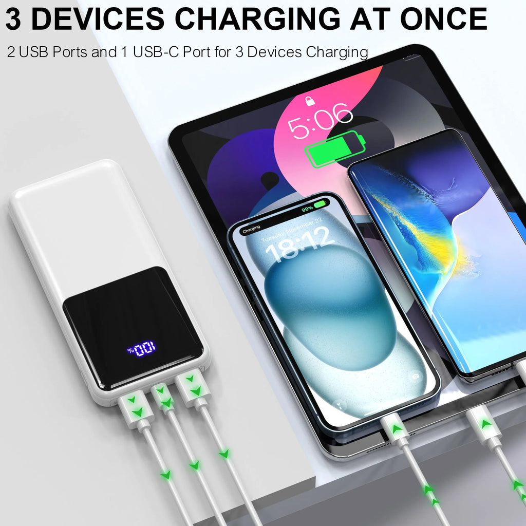 Power Bank Battery Pack Portable Charger, 10000mAh, PD 22.5W, Slim Design, 3 Outputs & 2 Inputs with LCD Display