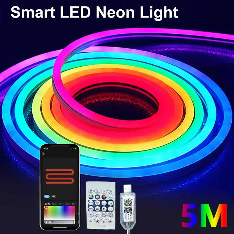 RGBIC Neon Strip Light Bluetooth Neon Led Strip Lights Smart 1M 2M 3M 5M Waterproof RGBIC Flex Ribbon Led Tape Music Sync