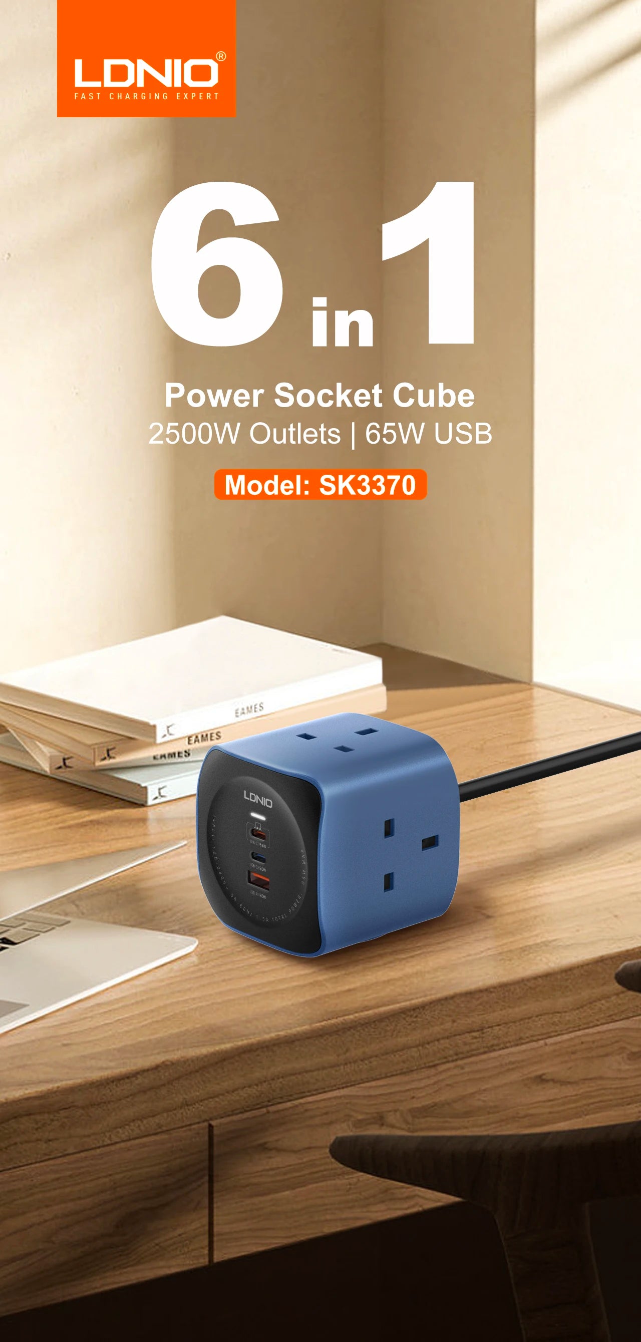 1-LDNIO Cube Power Strip 65W Charging Stations 2M Electric Extension Power Cord Uk Us Eu Plugs Adapter Usb Socket Surge Protector