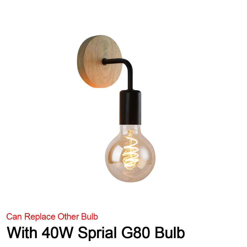 Retro Wood Wall Lamp Vintage Sconce (E27)