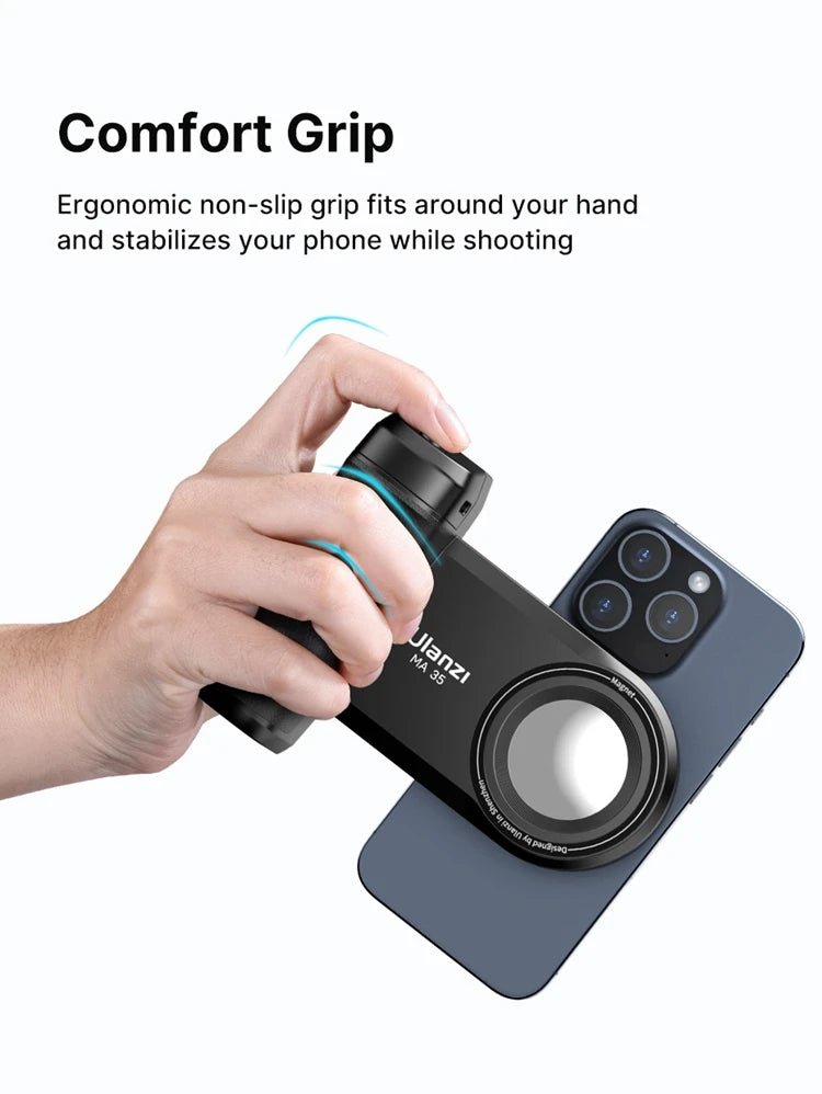 Ulanzi MA35 Selfie HandGrip Booster Bluetooth Shutter for iPhone 16 15 Android phone Photo Stabilizer Cold Shoe 1/4" Screw Mount