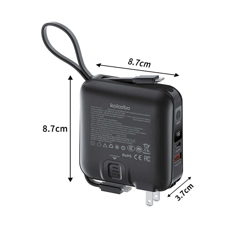 15000mAh Magnetic Wireless Apple Watch Power Bank Type-C 45W Fast Charging With Dual Cables AC Plug for iPhone Android Airpods