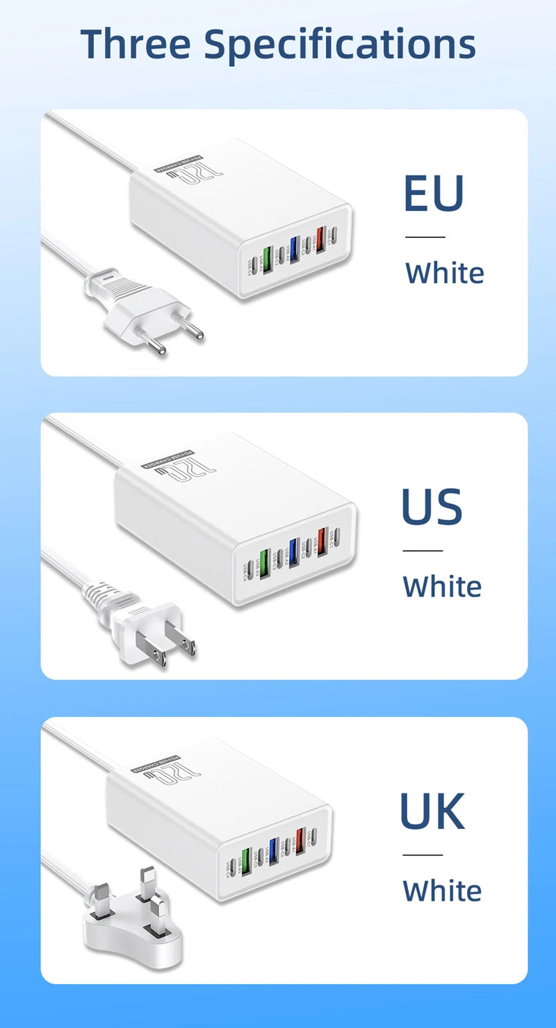 4-Xiaomi 120W Desktop Phone Charger Adapter Power Multiports USB Type-C Fast Charging EU/US/UK Plug For iPhone Xiaomi Huawei