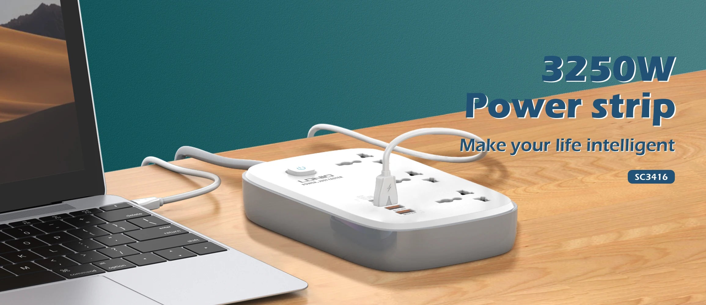 1-LDNIO 65W Power Strip with 3 Universal Outlets 4 USB Port Socket Power Socket with 2M Bold Extension Cord Surge Protector SC3416