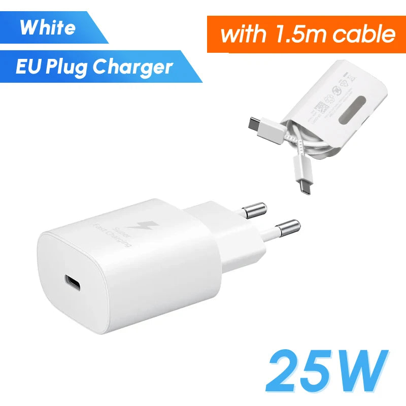 Original Samsung 25w Super Fast Charger PD Type C EU US Adapter Galaxy S25 S24 S23 S22 A56 A55 A26 A05s A54 A16 Z Fold Z Flip 6