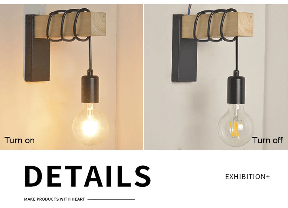 Retro Wood Wall Lamp Vintage Sconce (E27)