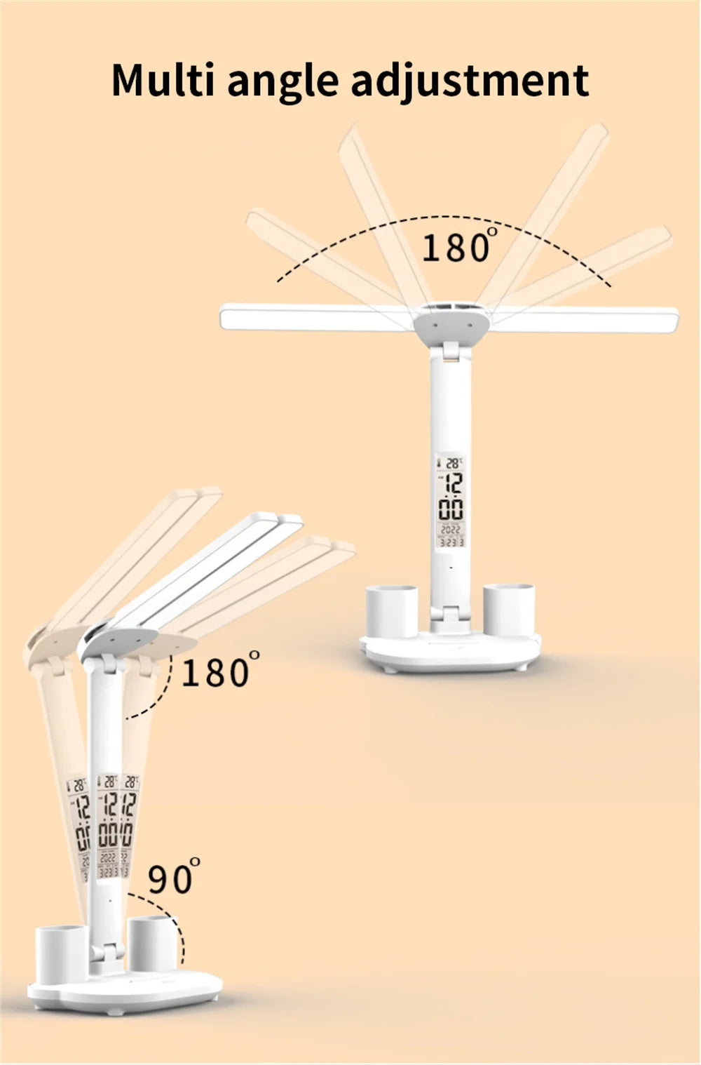LED USB Dimmable Touch Foldable Table Lamp (Calendar, Clock & Temperature)