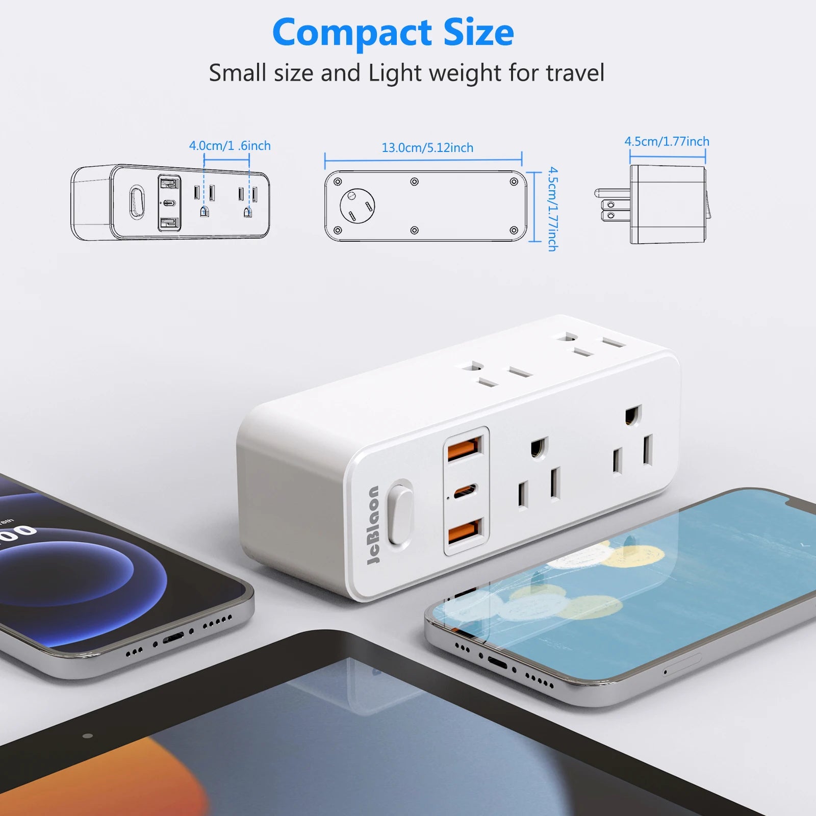 360°Rotating Plug US Power Strip with 6 AC Outlets 3 USB Ports 1 Type-C,Multiple Wall Socket with Switch Network Filter for Home