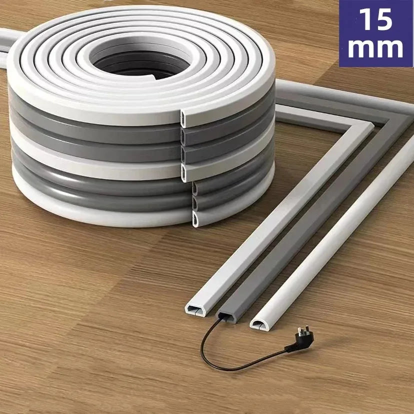 15mm 3M/5M Invisible Adhesive Cable Raceway - Anti-Step Cord Protector Soft Wire Cover with Cap for Wall Home Office Use