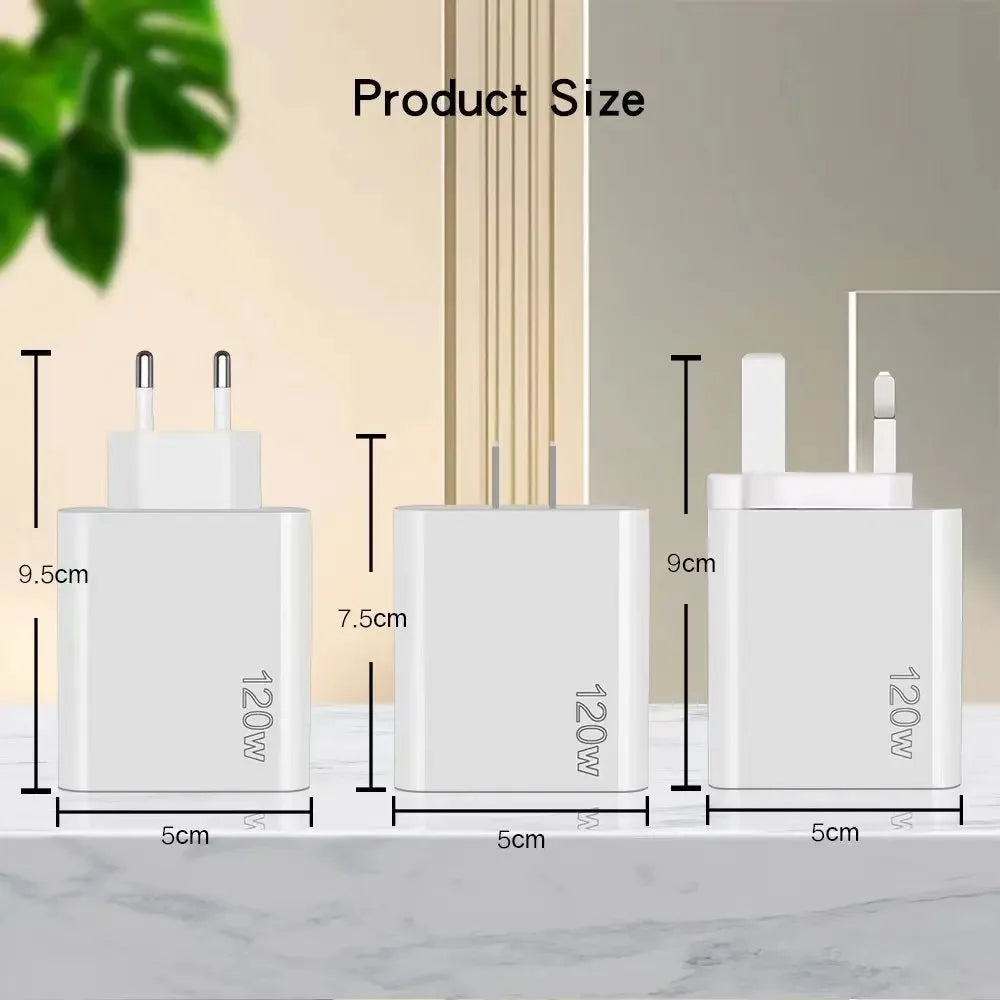 5 Ports USB Charger PD Fast Charging 120W Phone Charger Adapter For iPhone Samsung Xiaomi Huawei Multi Ports Type C Wall Charger