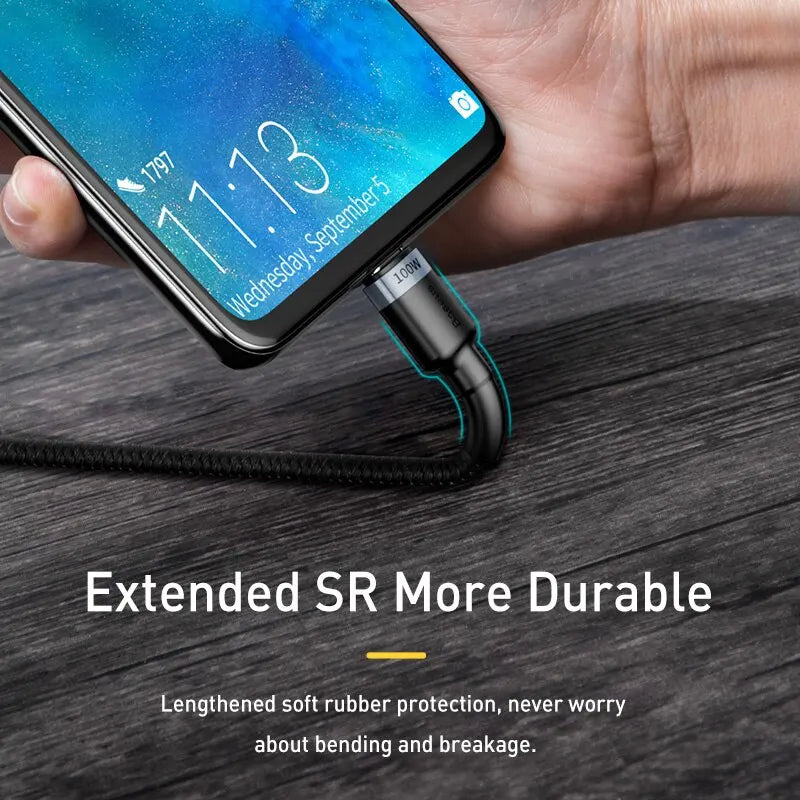 4-Baseus USB-C to USB-C 100W Fast Charging Cable – 5A PD Quick Charge for MacBook, Apple , Samsung