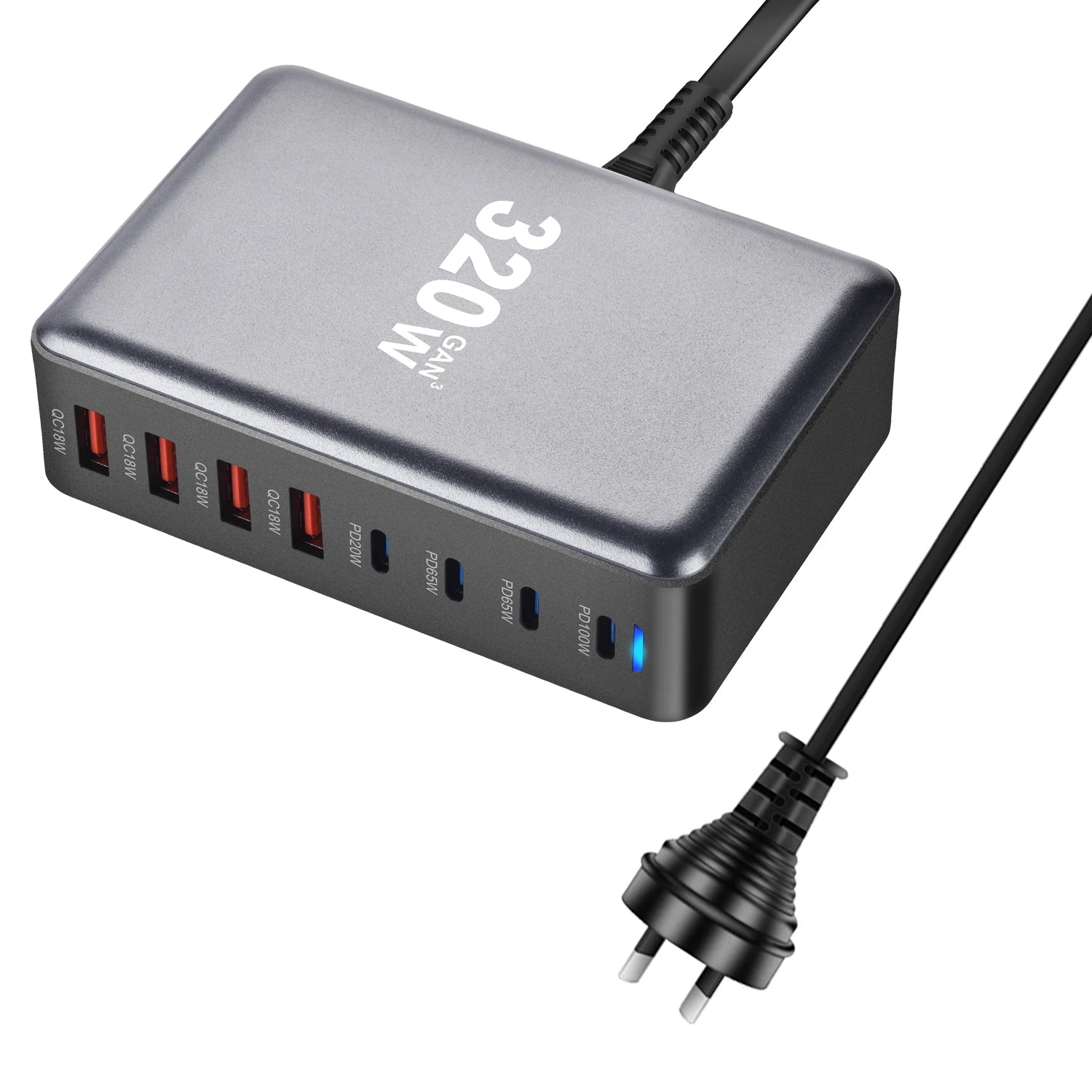 1-320W GaN Charger USB C Fast Desktop 8-port USB Type C PD Charger Fast Charge 3.0 USB Type C Fast Charger for iPhone15 14 Samsung