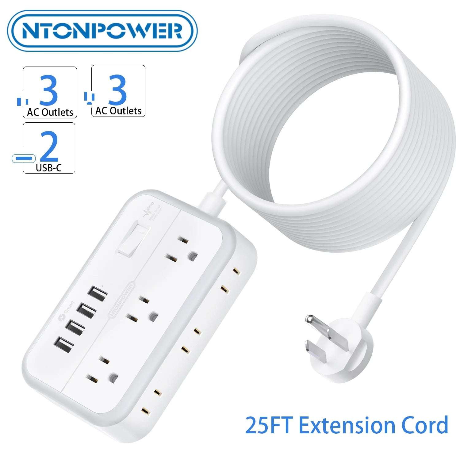 6-Outlet Power Strip with 4 USB Ports 15.5W Fast Charge & 15FT Extension Cord Surge Protector & Network Filter US Plug 100-240V