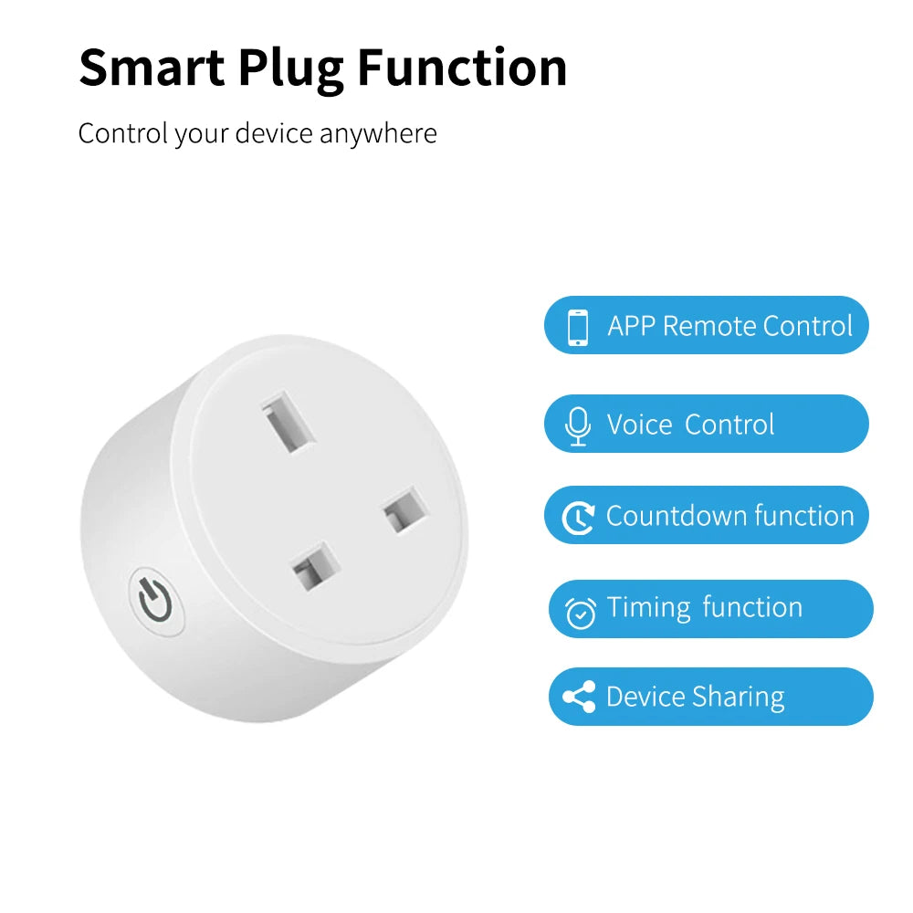 2-20A Tuya Smart Socket WiFi UK Plug 3pin Adapter Home Alexa Voice Control With Energy Monitering Timer Function Power Outlet Set