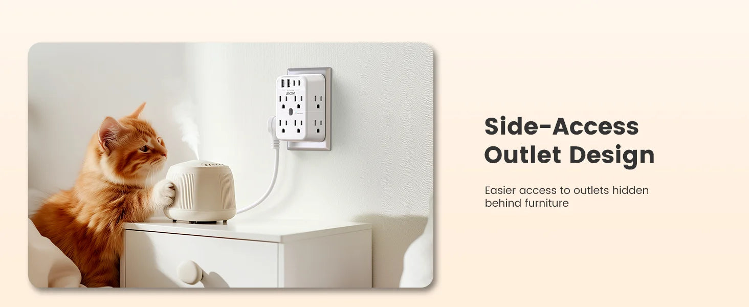 LENCENT 12-in-1 US Wall Outlet Adapter with 8  AC Outlets & 4 USB Ports