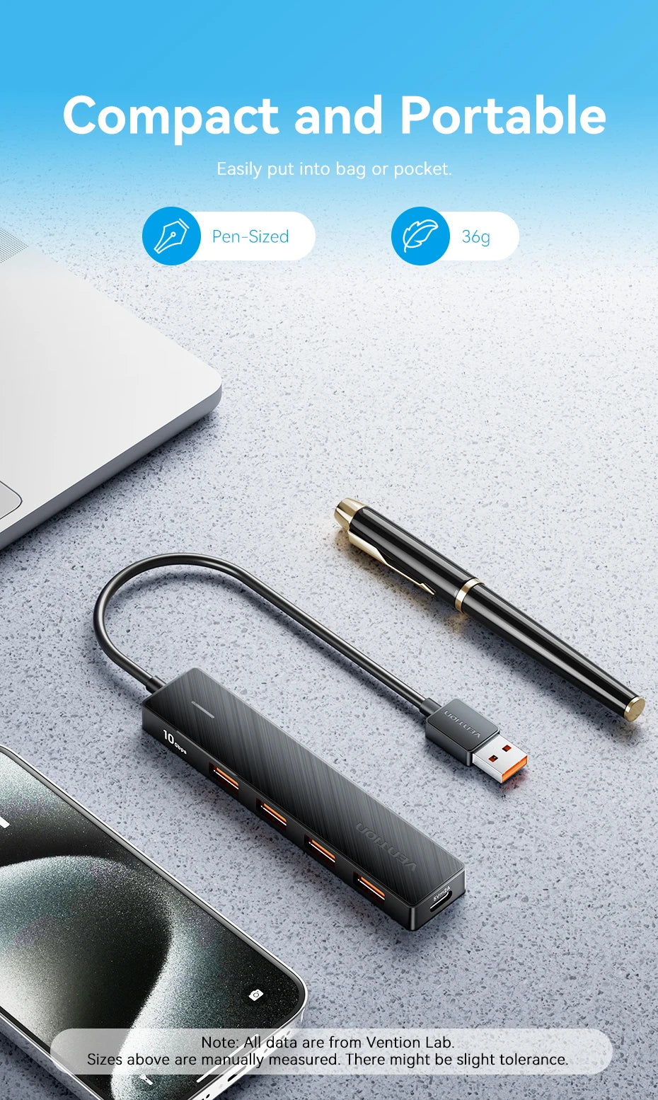 Vention New USB 3.2 Gen2 HUB 5 Ports Splitter 10Gbps USB A Type C HUB Multiport Adapter Laptop Expansion Desktop PC Accessories