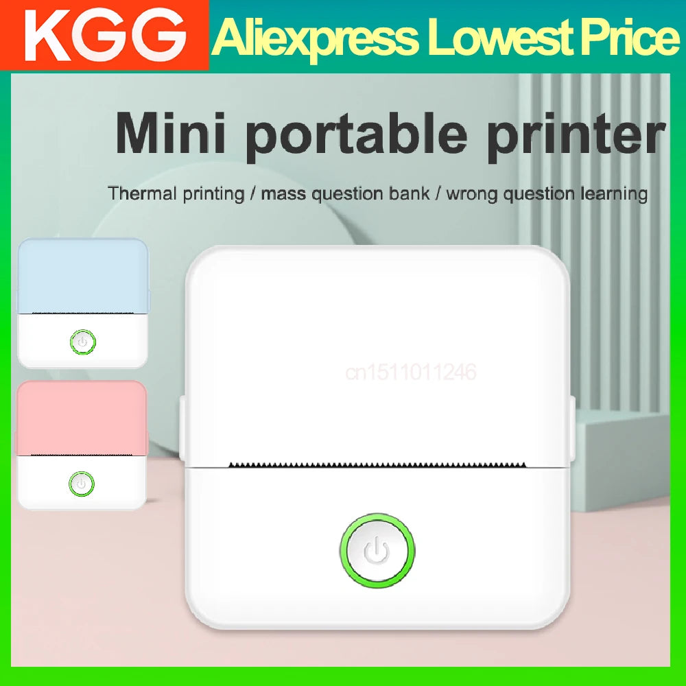 KGG Mini Thermal Printer Bluetooth Wireless Inkless Photo Printing Note Label Sticker Pocket Portable Printer for Home Office.