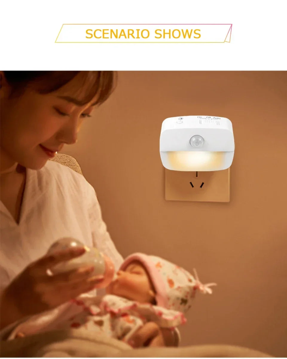 Motion Sensor EU/US Socket Plug-in LED Night Light 220V/110V Human Infrared Induction Lamp