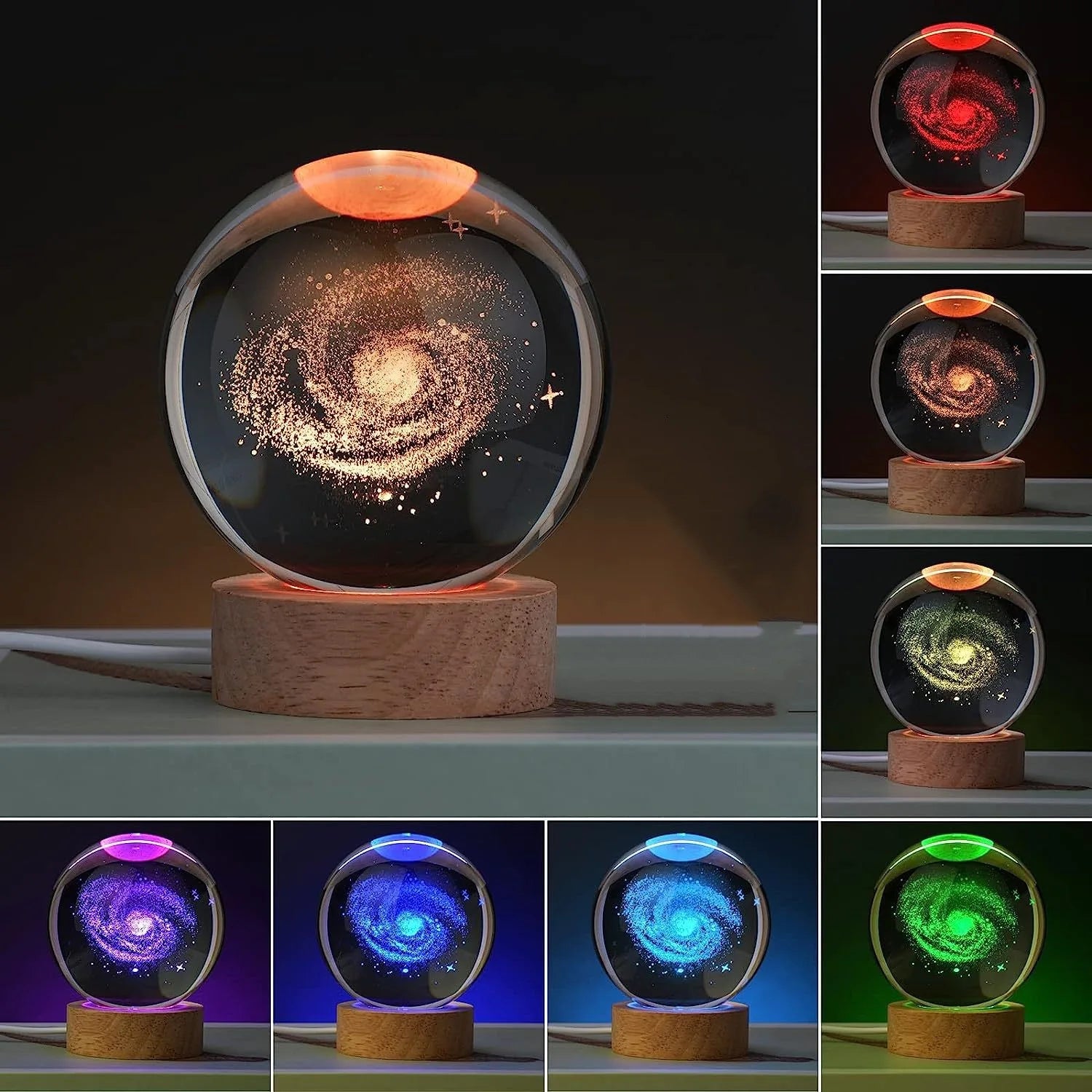 6CM Milky Way Galaxy Crystal Ball RGB Night Light Children Solar System Night Lamp Bedroom Ambient LED Light Creative Gift Decor