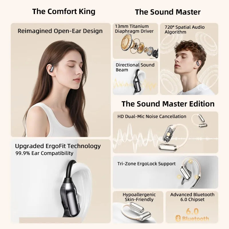 Lenovo LE503 OWS Bone Conduction Wireless 6.0 Bluetooth Headphones HD Stereo Music Game Earphones Noise Cancelling Sport Earbuds