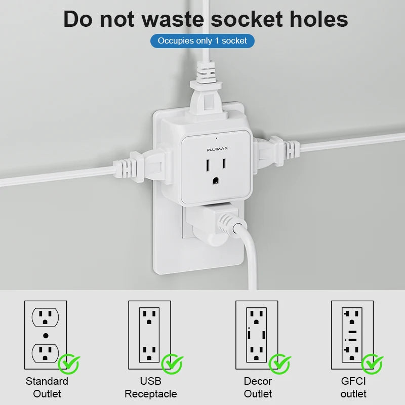 PUJIMAX -outlet wall adapter with surge protection, white, US plug