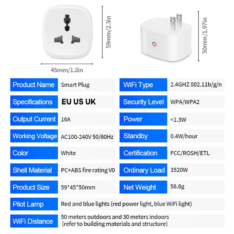 2-16A Smart Plug EU UK US Energy Monitor WiFi Socket Remote Control Timer Alexa Google Home for Electrical Socket Accessories